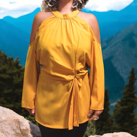 SHEIN Tops - Mustard Yellow Cold Shoulder Blouse